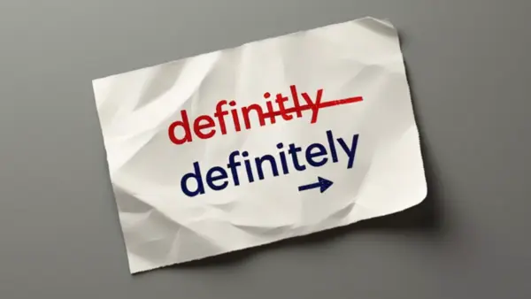 Correct spelling of "definitely" replacing a common misspelling, illustrating how to avoid spelling mistakes under pressure