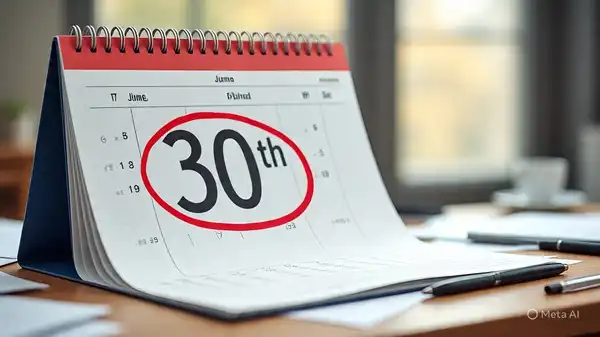 A desk calendar showing June 30th circled in red, symbolizing a deadline or important end-of-month date.