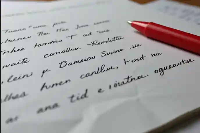 Handwritten notes on paper with a red pen – morning planning for an IELTS coach.