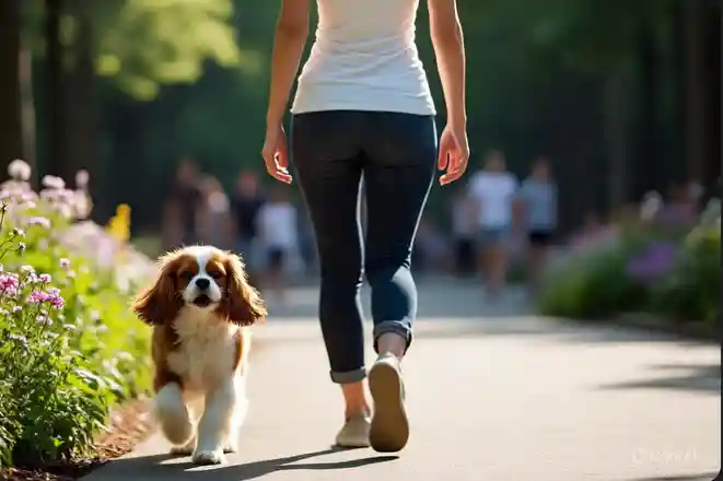 A morning walk with Charlie the dog – part of the daily routine.